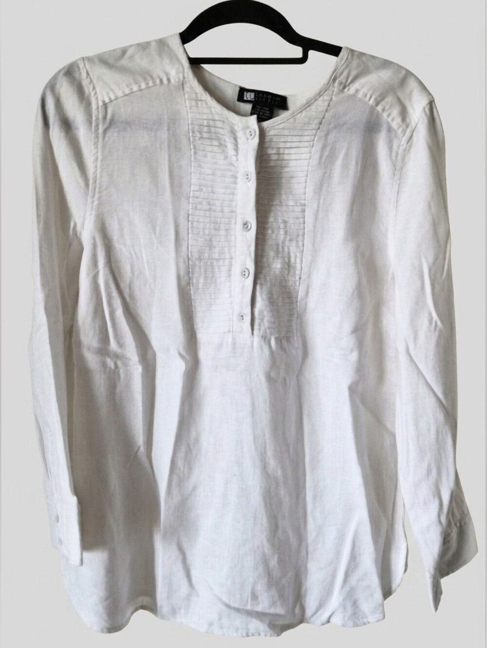 Carole Little White Linen Blend Pintuck Button-Down Top - Women's Large
